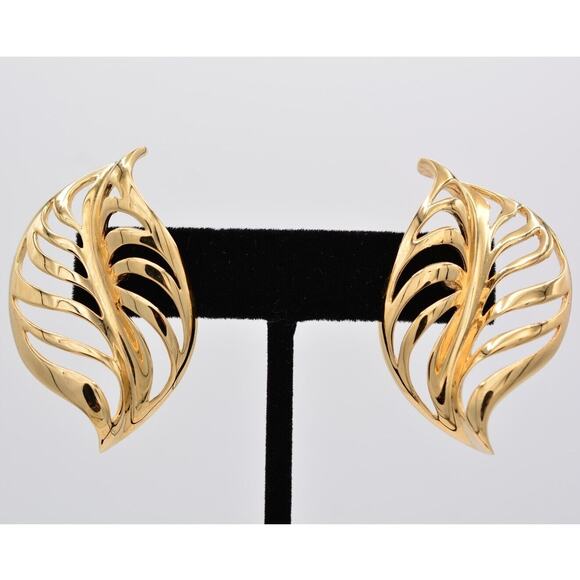 Givenchy Vintage Leaf Earrings Dangle Gold Tone Runway Chunky Signed 1980s BinAZ - Picture 1 of 12